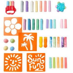Sun Squad Chalk Set, 50 Pc Play Set, 41 Chalk, 4 Holders, 4 Stencils and Bucket